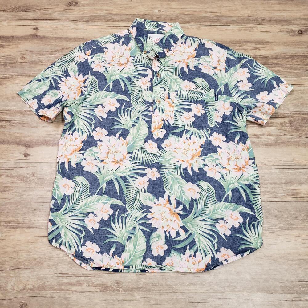 Chubbies Shirt Mens Small Blue Floral Hawaiian Short Sleeve Stretch Button Up